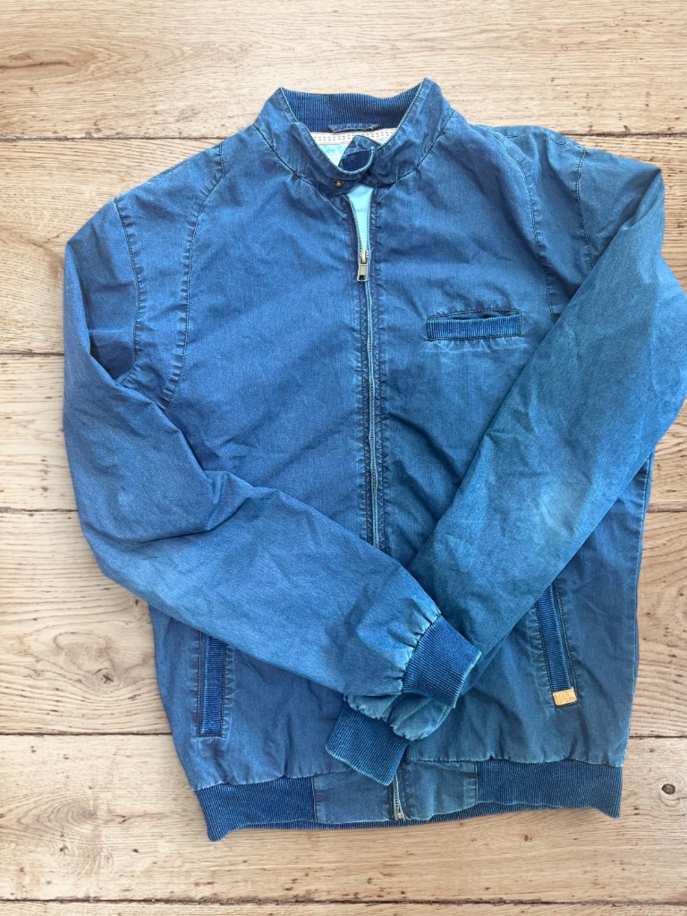The Normal Brand Men's Blue Lightweight Bomber Jacket - Full Zip-  Size Small